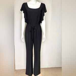 R&M Richards Black Ruffle Sleeve Jumpsuit